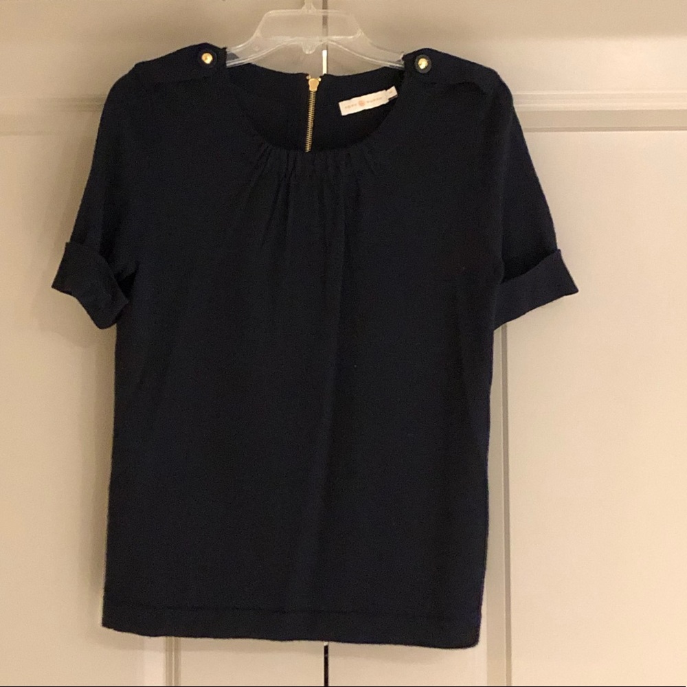Tory Burch Short Sleeve Navy Sweater